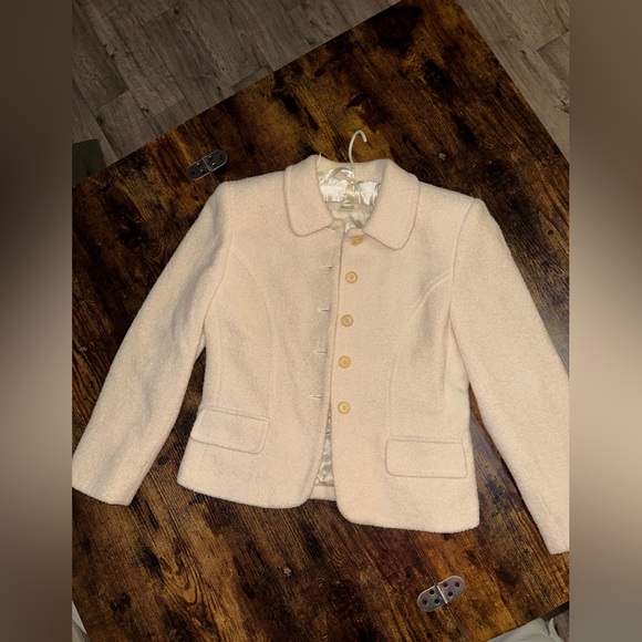 Cream Wool Blend Jacket with‎ Button Details - Picture 4 of 14